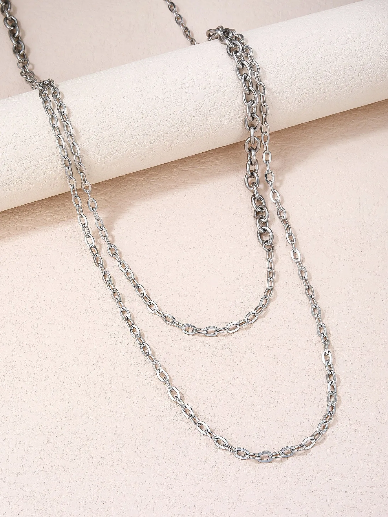 316L Stainless Steel Simple Fashion Double Layered Chunky Sweater Chain Necklace