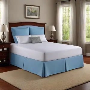 9 Inch Drop Bed Skirt Sky Blue Solid Egyptian Cotton 1000TC