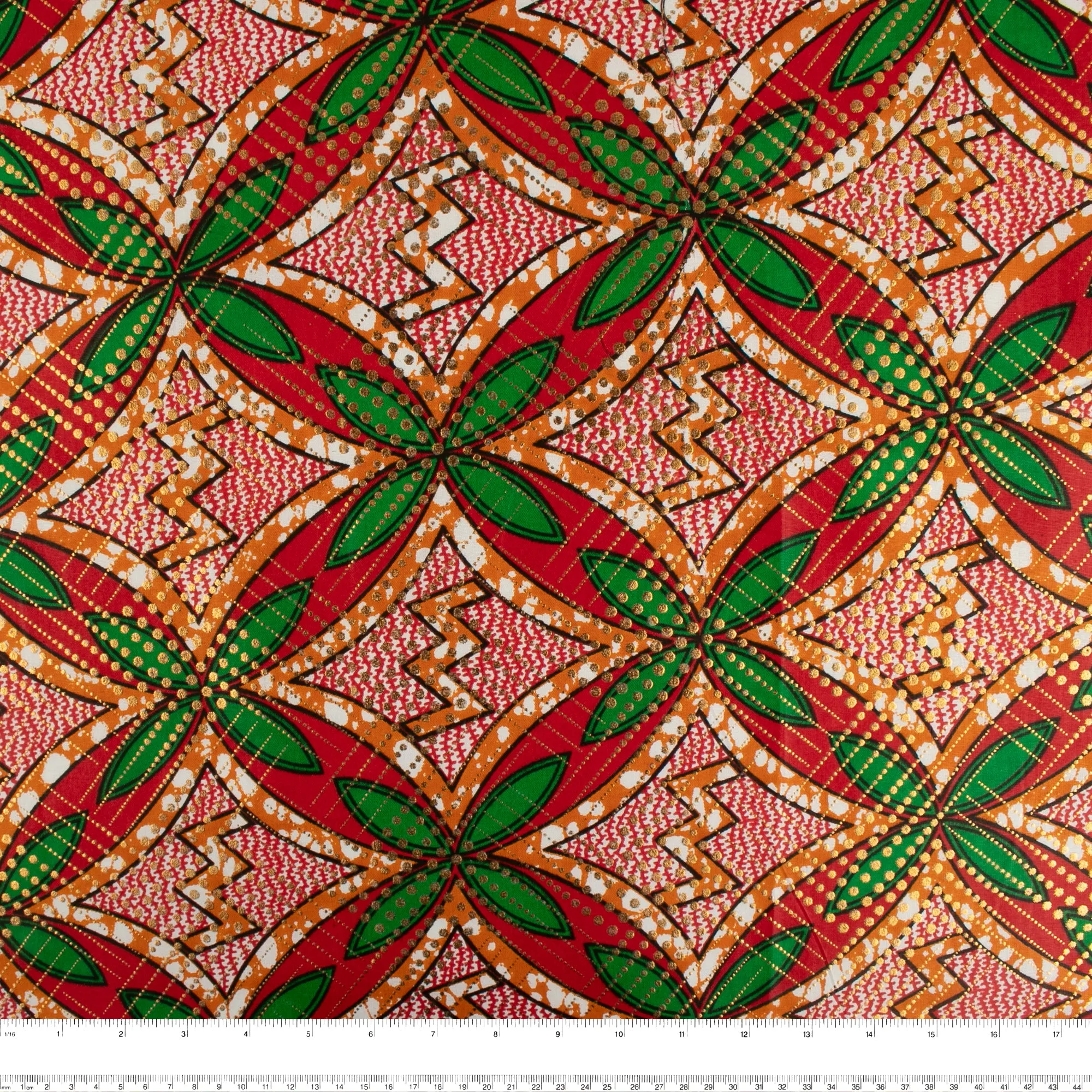 African Metallic Print - Florals - Chili red