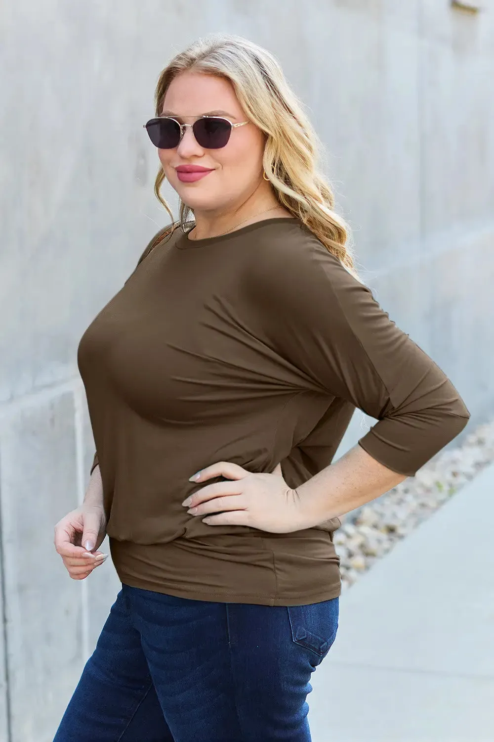 Basic Bae Full Size Round Neck Batwing Sleeve Top  Chic & Comfortable