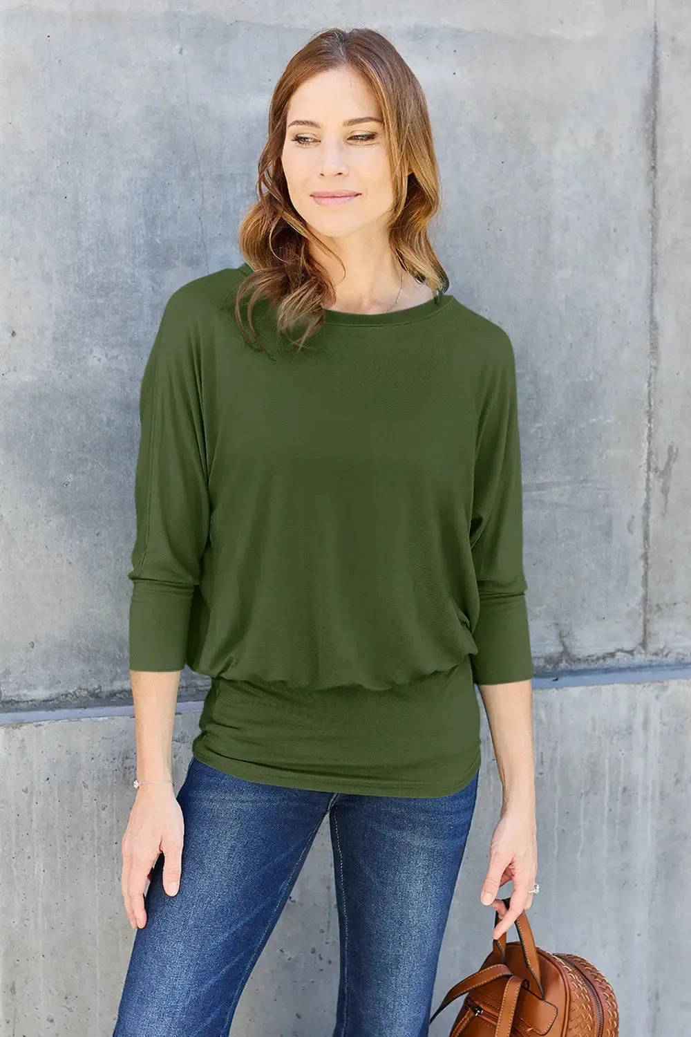 Basic Bae Full Size Round Neck Batwing Sleeve Top  Chic & Comfortable