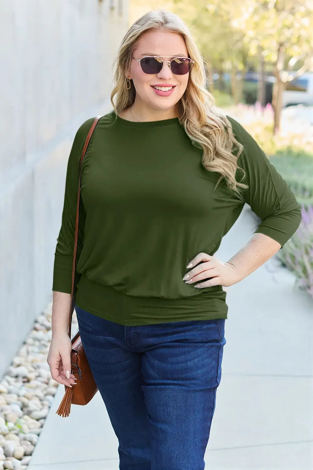 Basic Bae Full Size Round Neck Batwing Sleeve Top  Chic & Comfortable