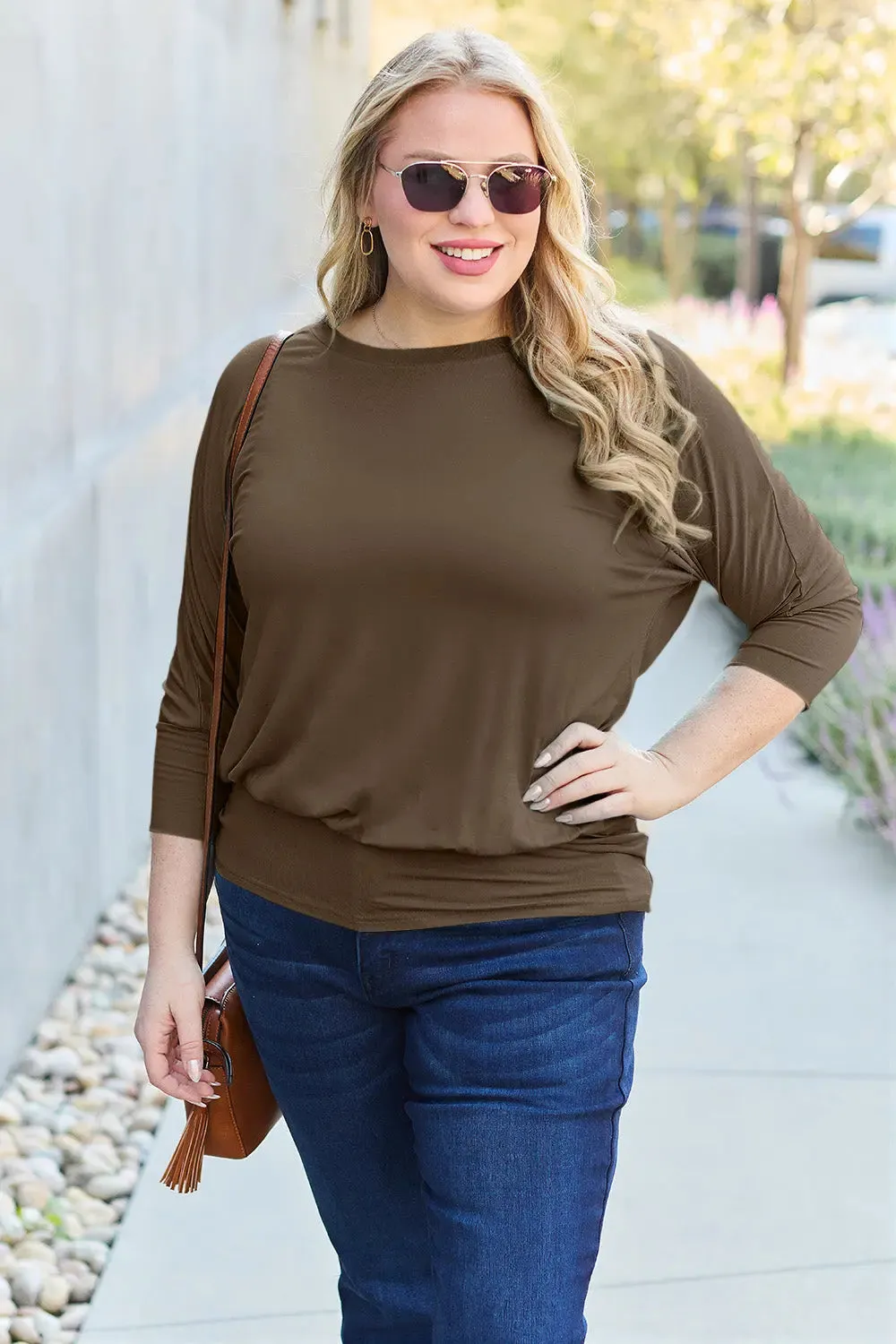 Basic Bae Full Size Round Neck Batwing Sleeve Top  Chic & Comfortable