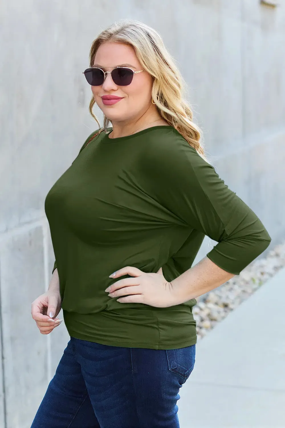 Basic Bae Full Size Round Neck Batwing Sleeve Top  Chic & Comfortable