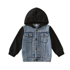 Boy's Long Sleeve Sweatshirt Hooded Denim Jacket - Black