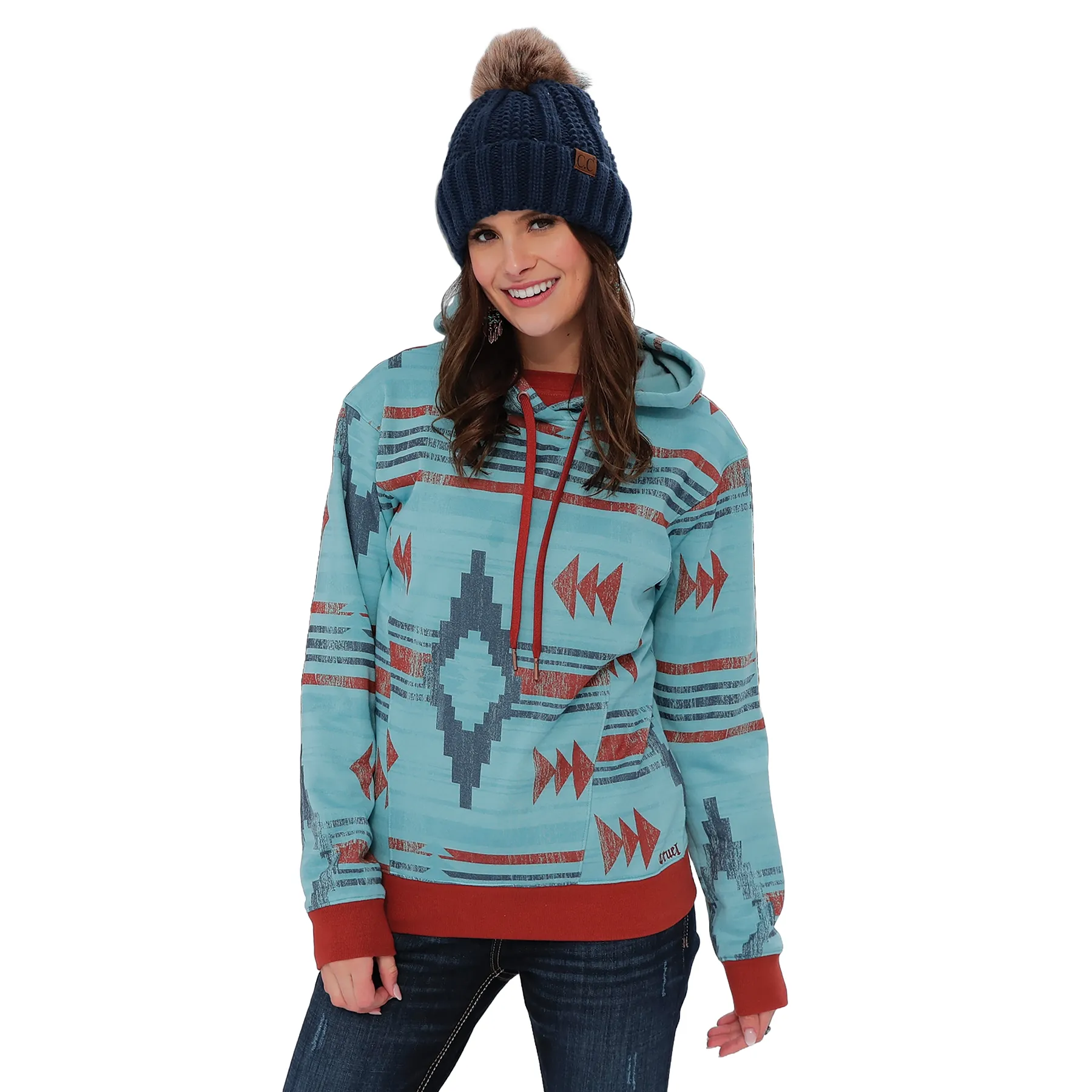 Cinch Ladies Light Blue Aztec Print Pullover Hoodie CWK7464001