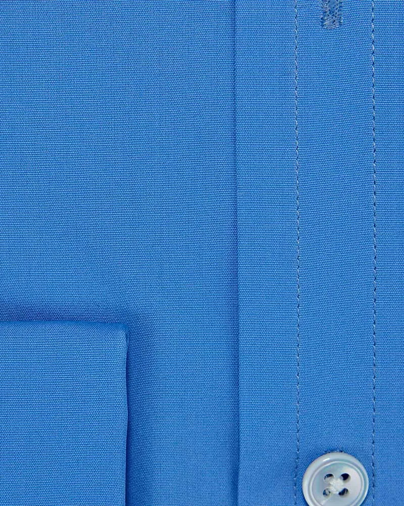 Contemporary Fit Plain Deep Blue Cotton Poplin Shirt with Classic Collar & Double Cuff
