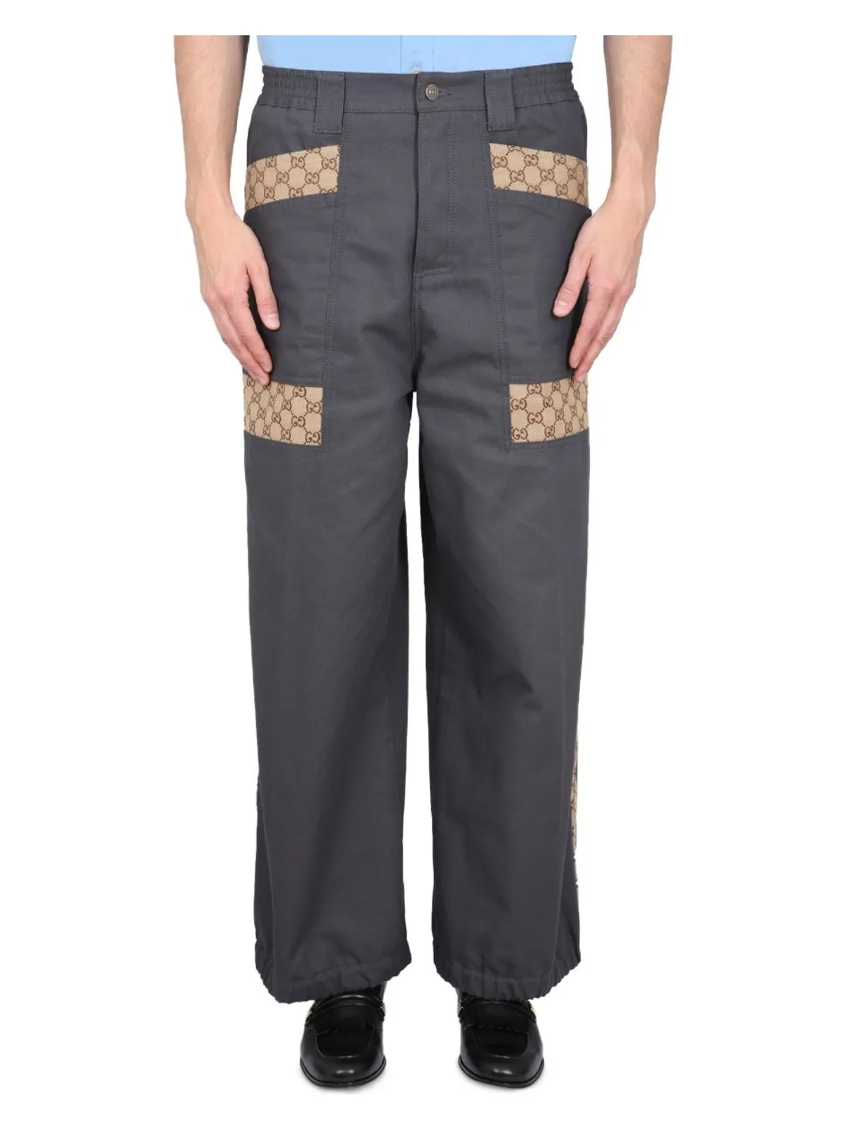 COTTON FABRIC PANTS WITH GG INSERTS