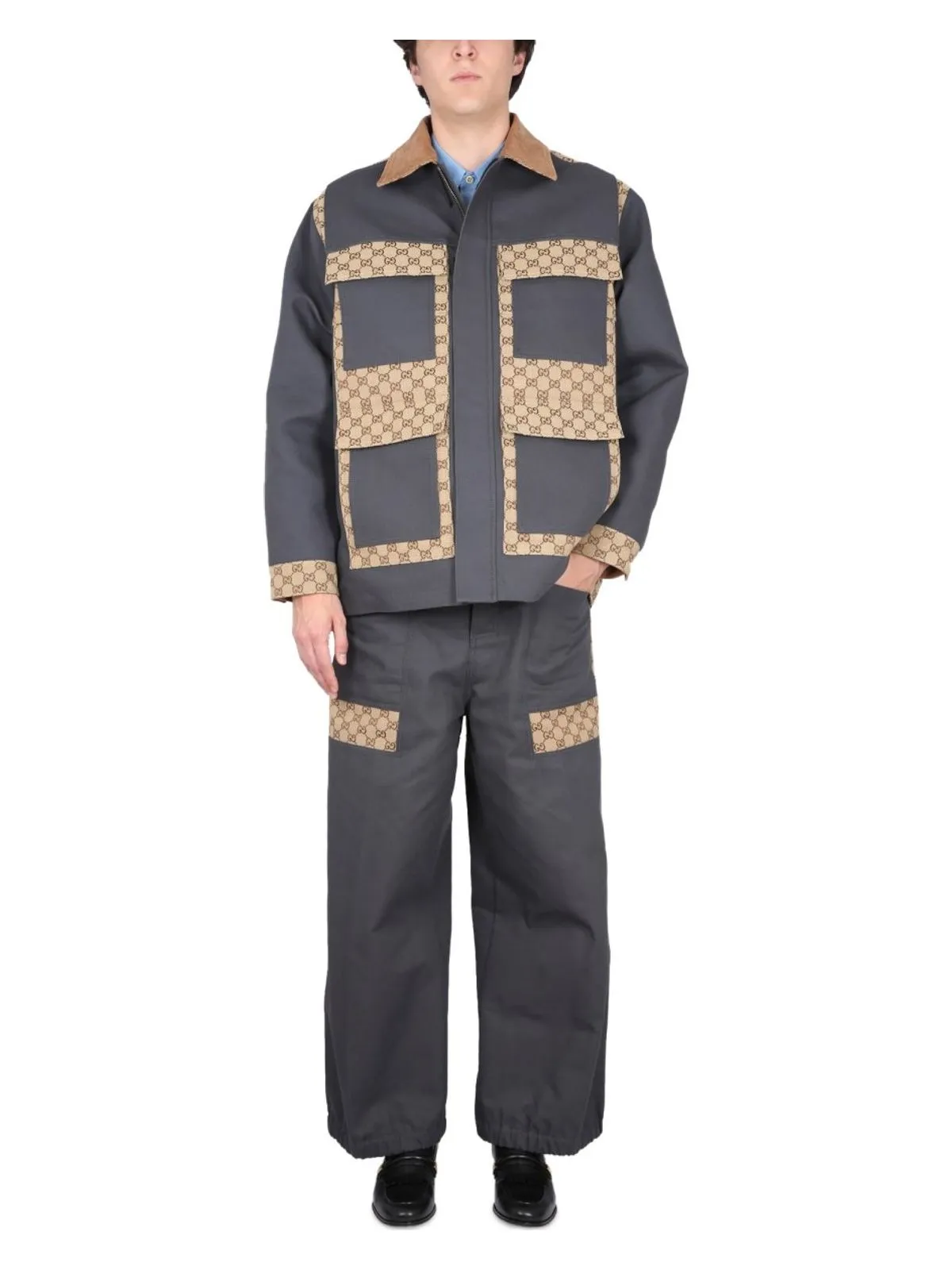 COTTON FABRIC PANTS WITH GG INSERTS