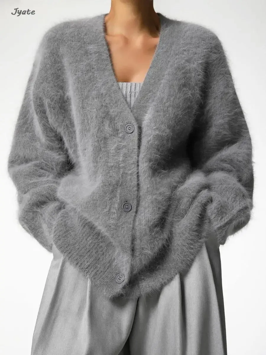 Dames Gebreide Cardigan – Zachte Mohair Trui met V-hals | Casual & Comfortabel