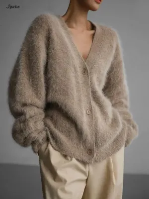 Dames Gebreide Cardigan – Zachte Mohair Trui met V-hals | Casual & Comfortabel