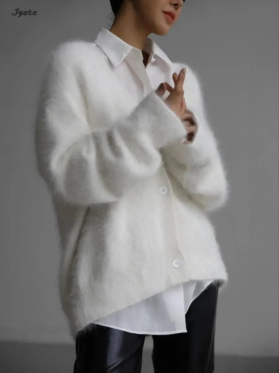 Dames Gebreide Cardigan – Zachte Mohair Trui met V-hals | Casual & Comfortabel