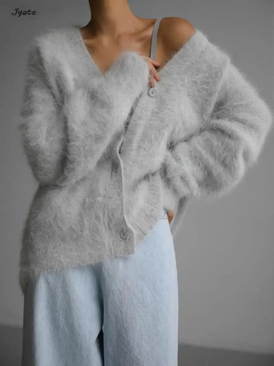 Dames Gebreide Cardigan – Zachte Mohair Trui met V-hals | Casual & Comfortabel
