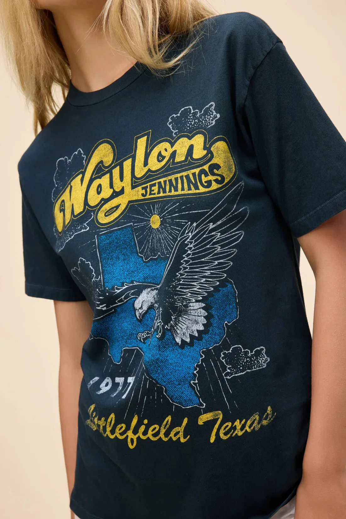 DAYDREAMER Waylon Jennings Littlefield Texas Weekend Tee - Vintage Black