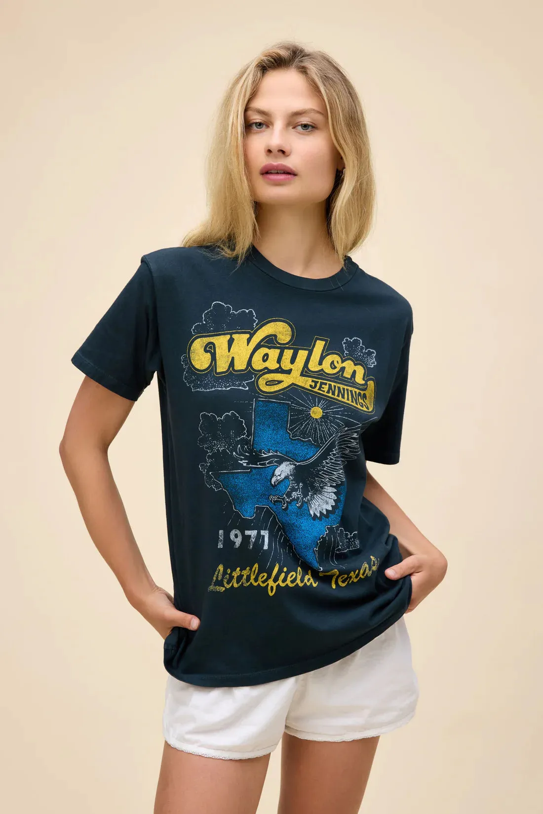 DAYDREAMER Waylon Jennings Littlefield Texas Weekend Tee - Vintage Black