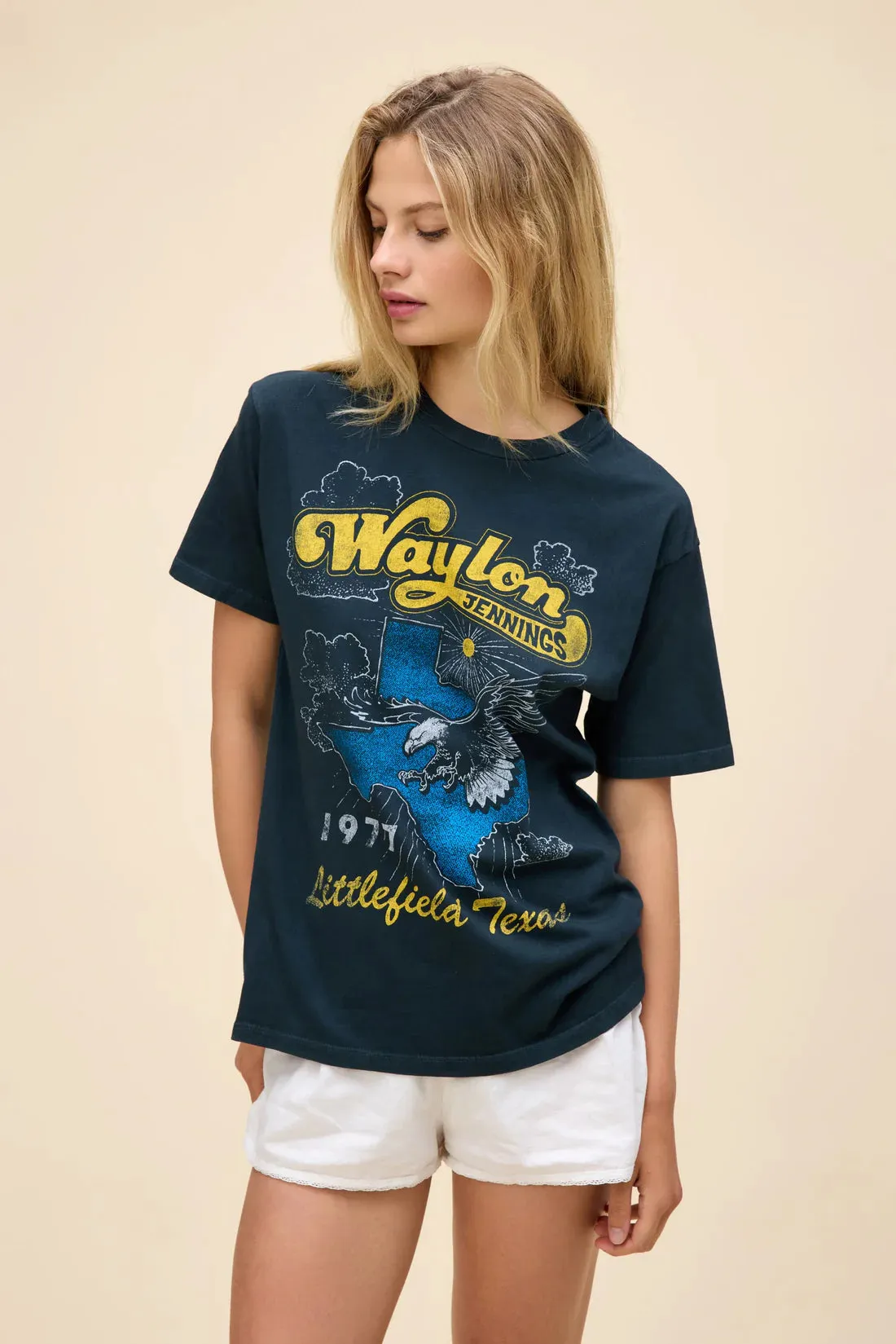 DAYDREAMER Waylon Jennings Littlefield Texas Weekend Tee - Vintage Black