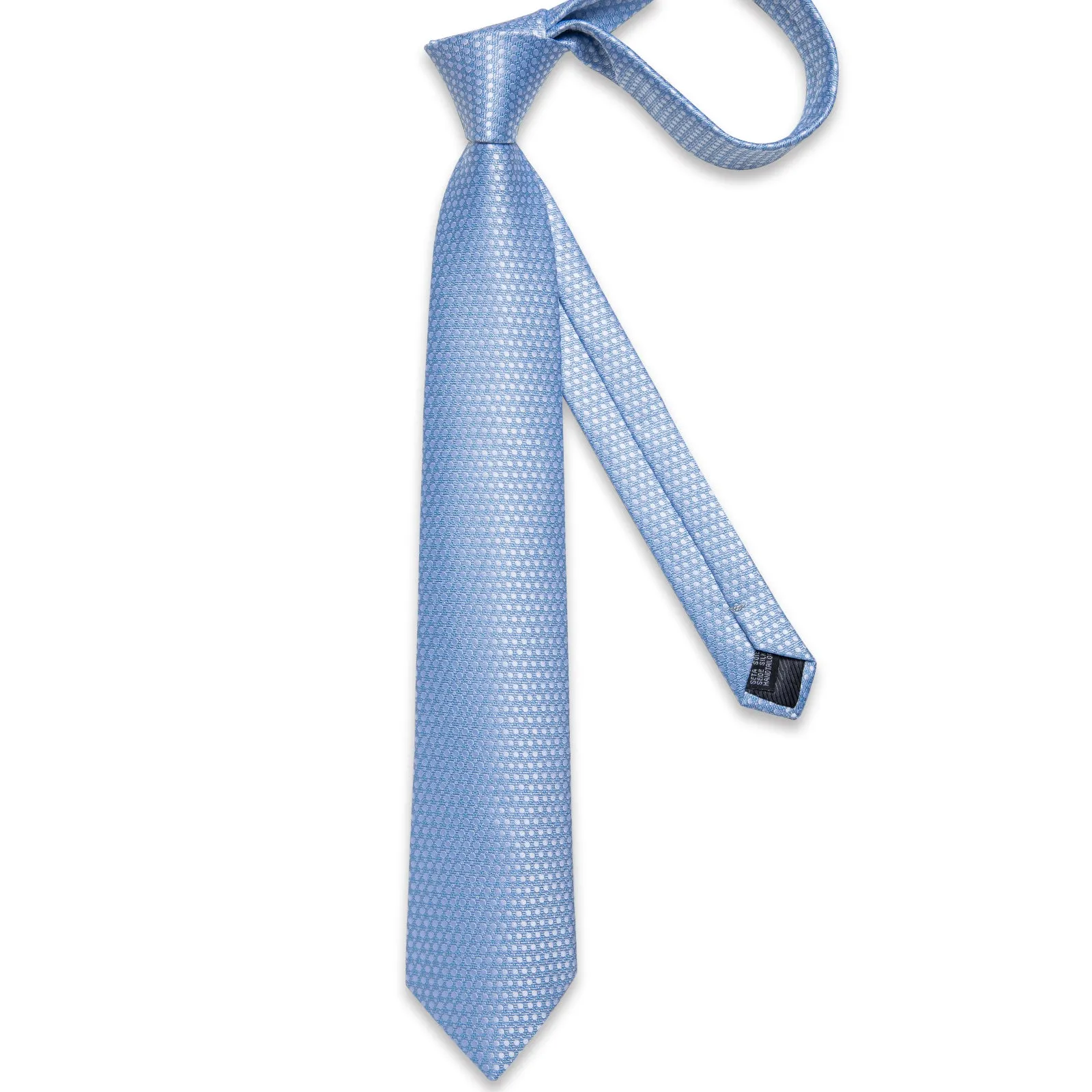 DiBanGu Silk Tie Light Blue Polka Dot Solid Men's Tie Handkerchief Cufflinks Clip Set