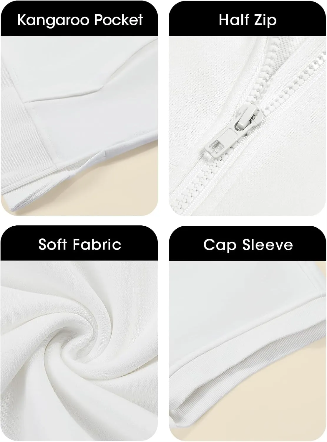 Fisoew Womens Oversized Half Zip Hoodies Short Sleeve Casual Sweatshirts Pullover Tops with Pockets