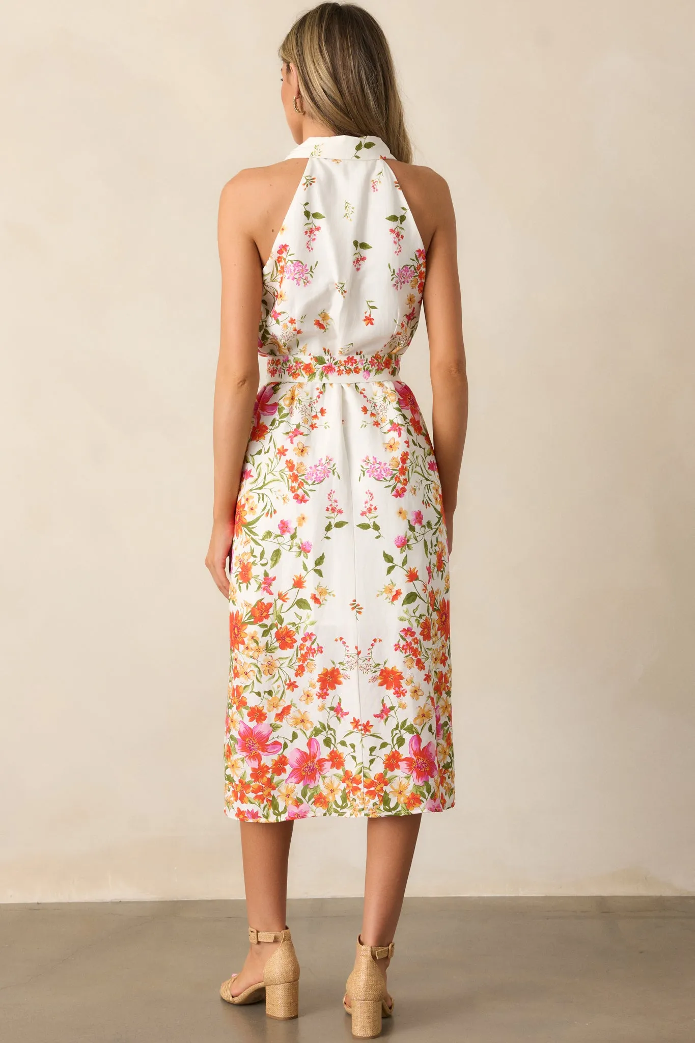 Garden Girl Ivory Floral Button Front Midi Dress