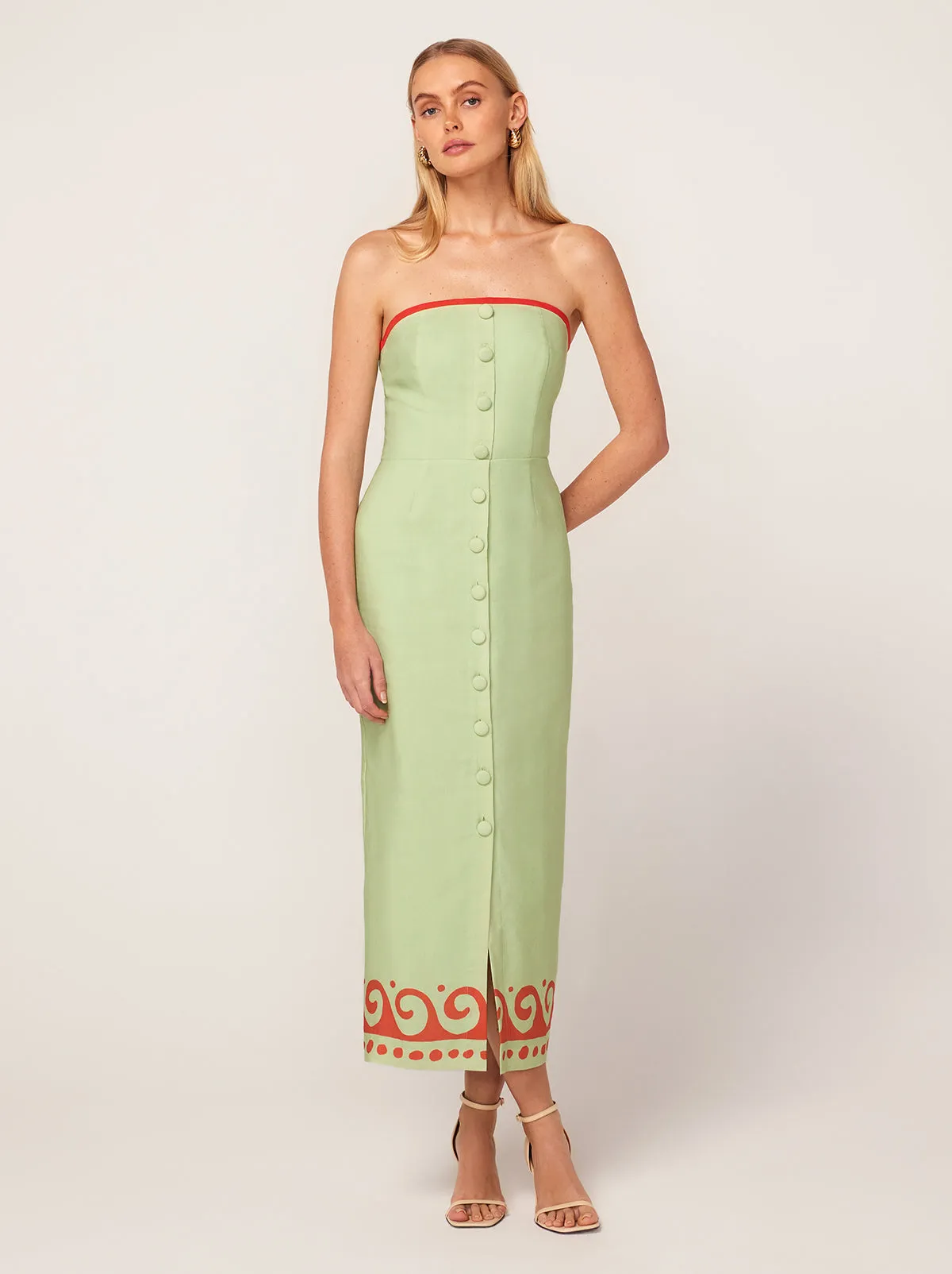 Gilda Pistachio Wave Print Midi Dress