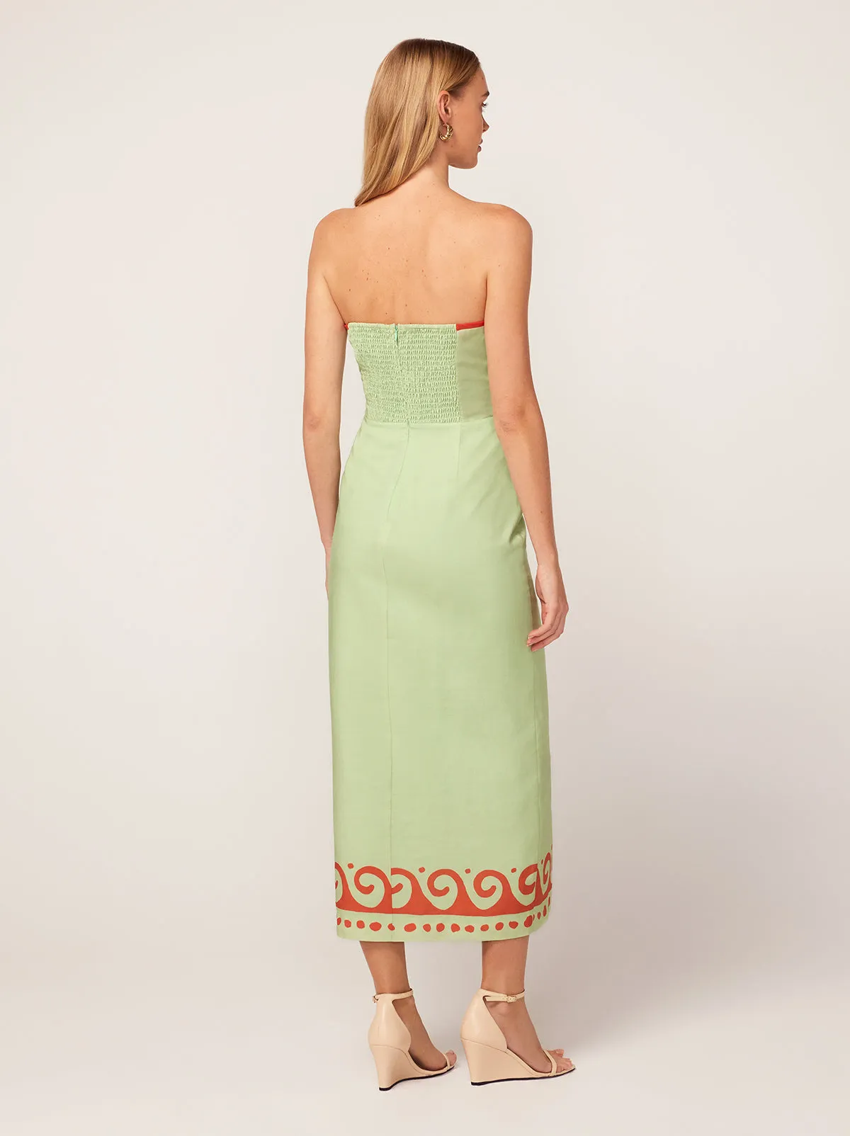 Gilda Pistachio Wave Print Midi Dress