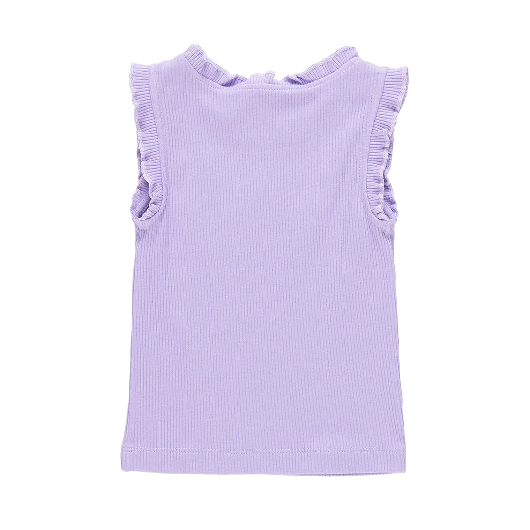 Girls Organic Ruffle Rib Tank - Viola Purple