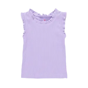 Girls Organic Ruffle Rib Tank - Viola Purple