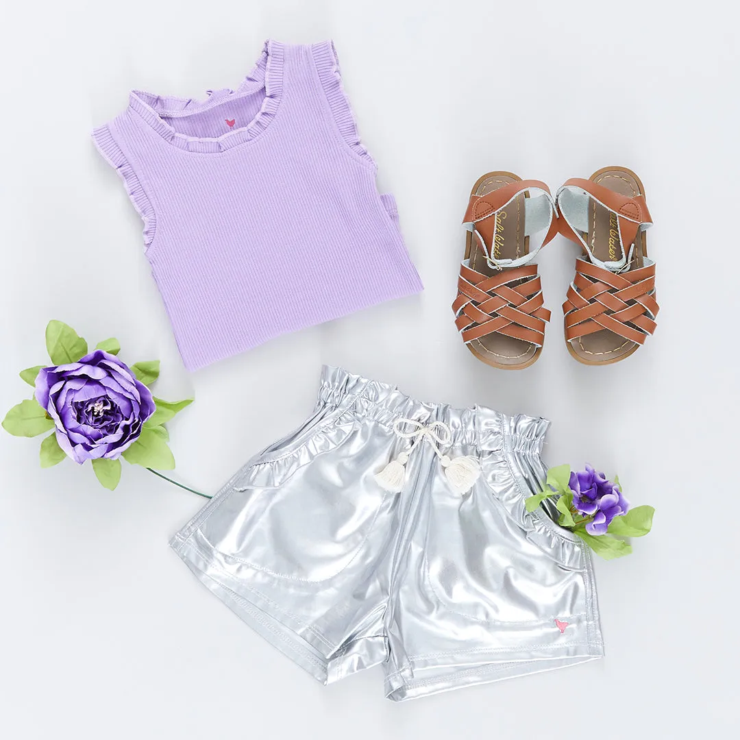 Girls Organic Ruffle Rib Tank - Viola Purple