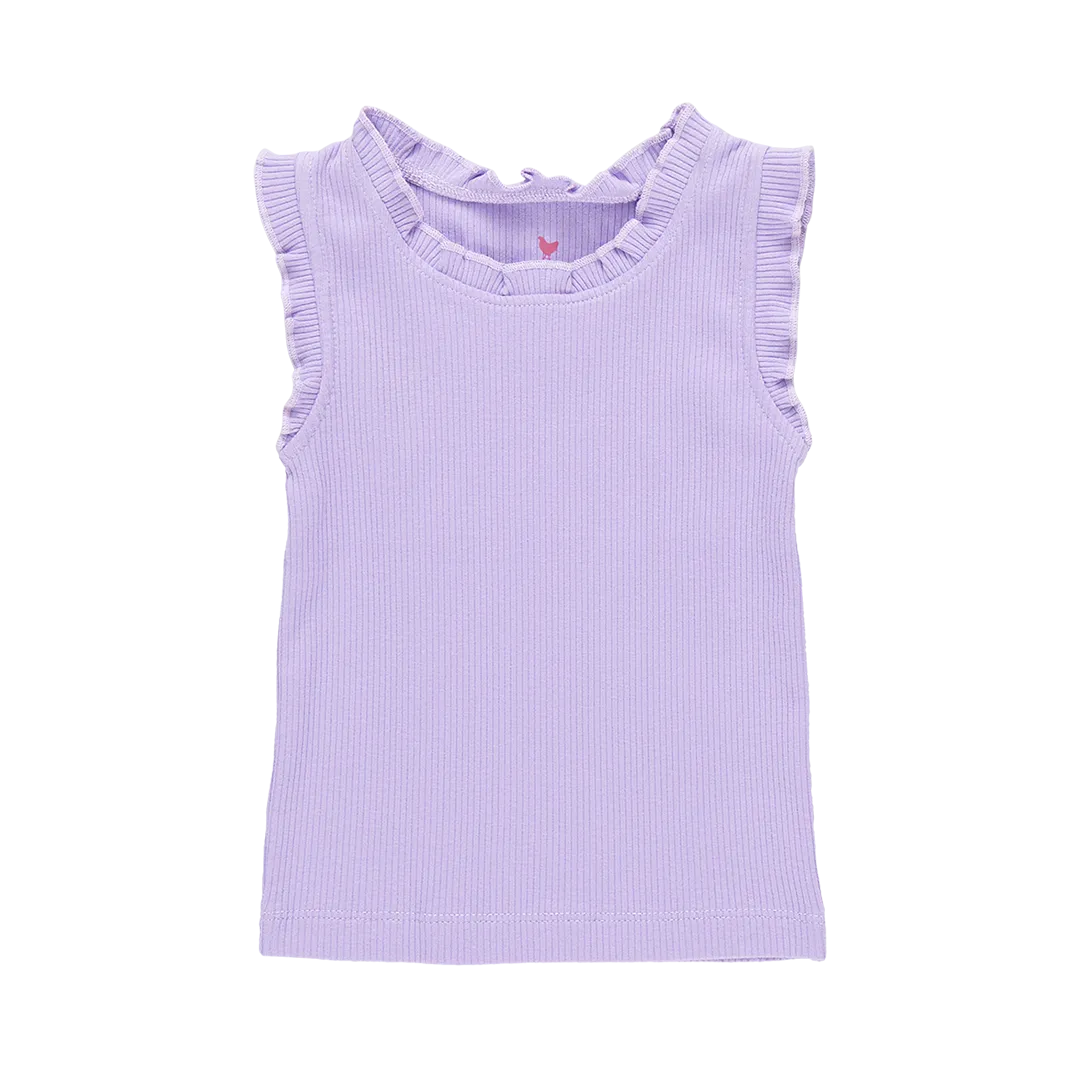 Girls Organic Ruffle Rib Tank - Viola Purple