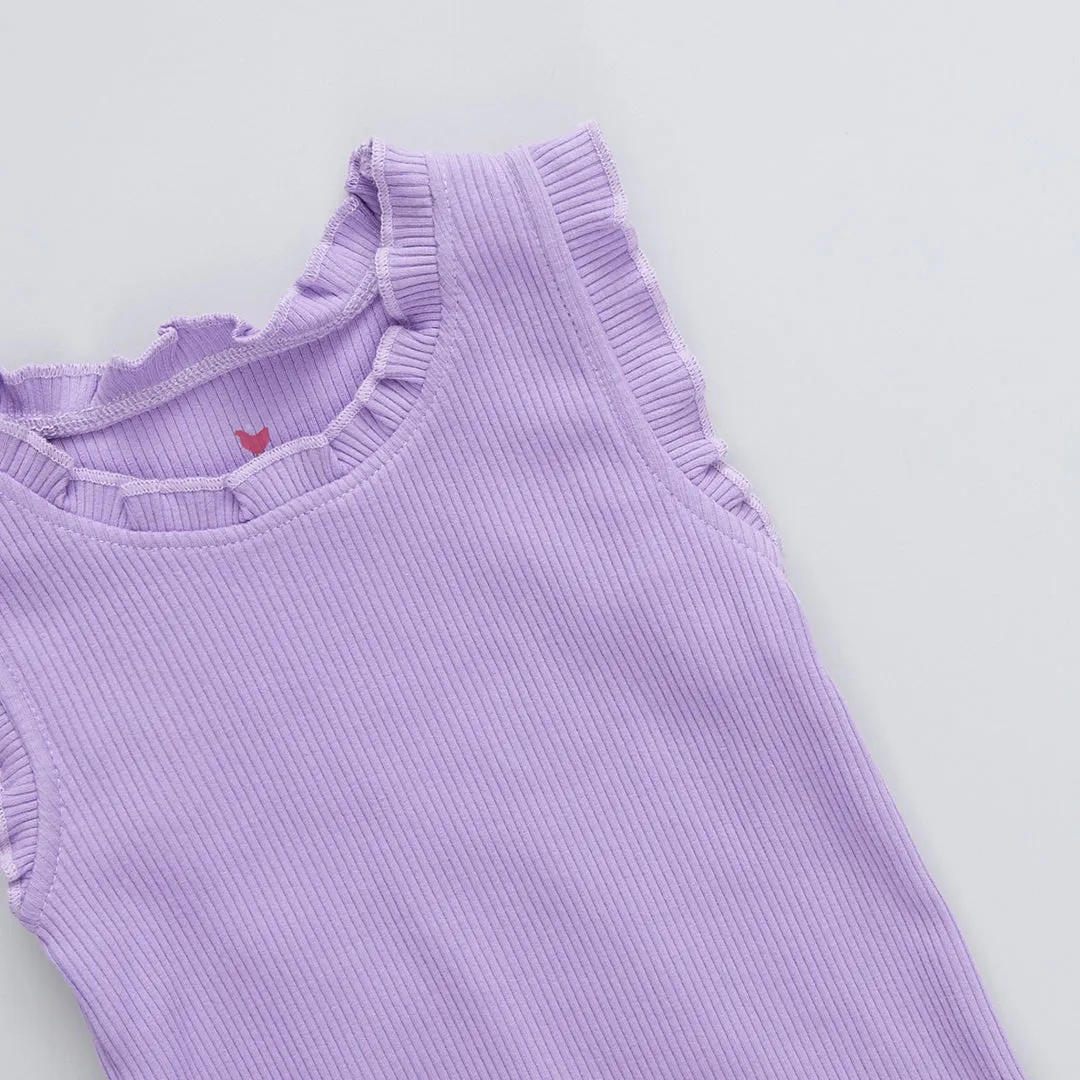 Girls Organic Ruffle Rib Tank - Viola Purple