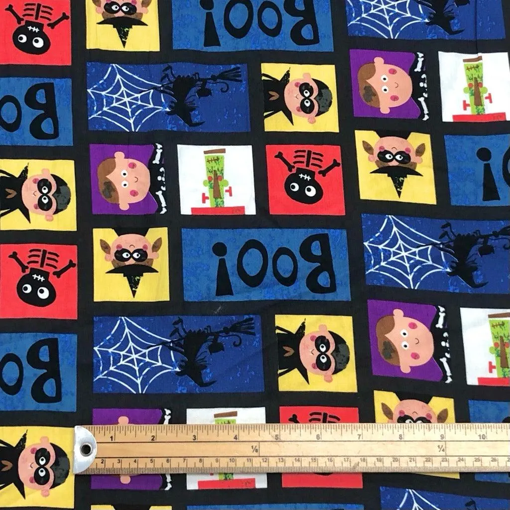 Halloween Collage on Black Cotton Poplin Fabric