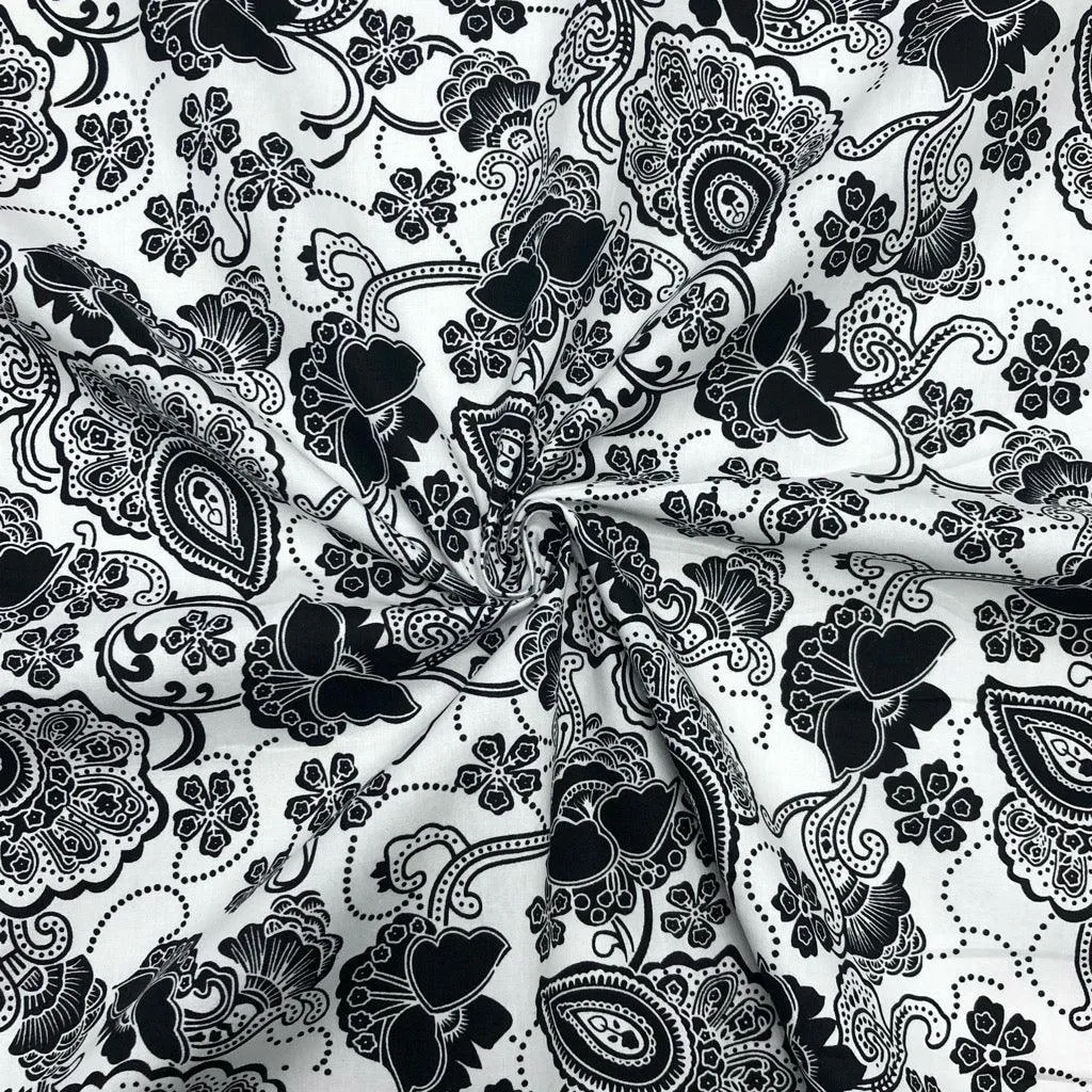 Henna Flowers Cotton Poplin Fabric