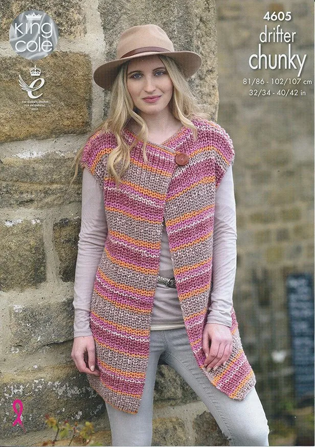 Ladies Waistcoats in King Cole Drifter Chunky (4605)