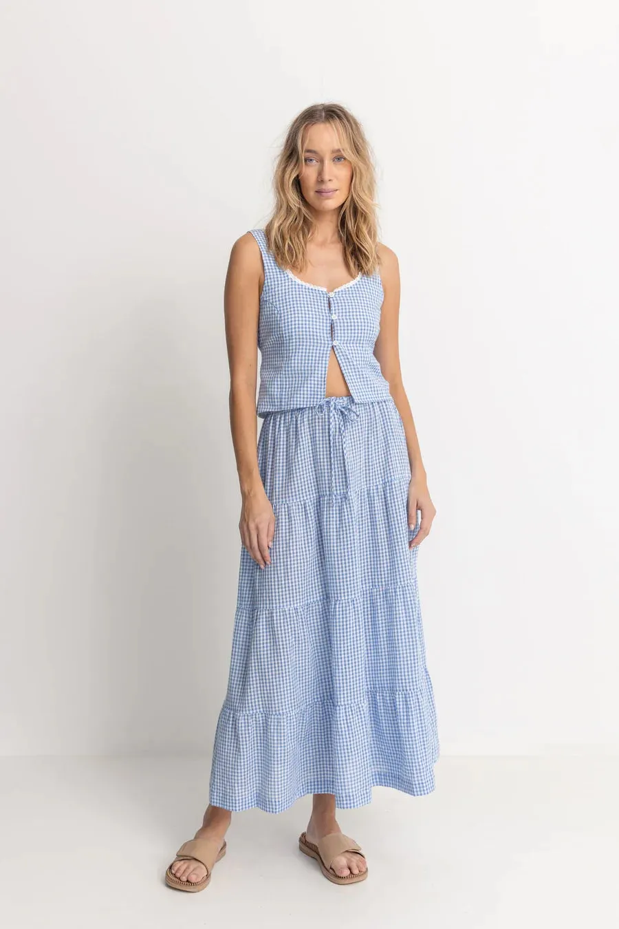 Lola Check Tiered Maxi Skirt