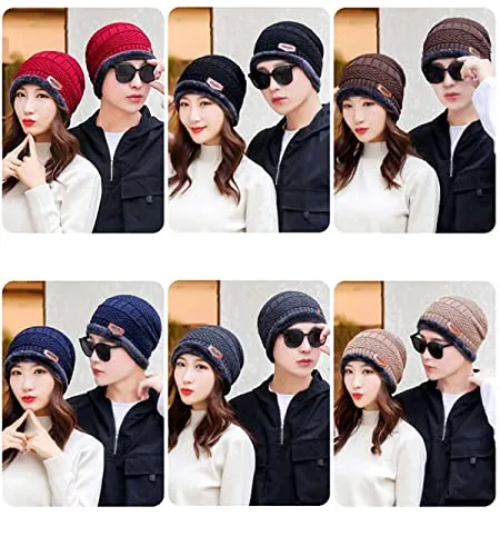 Mahi Fab clipper Woolen Beanie/Skull Cap & Neck Warmer (Muffler) Combo for Winters with Faux Fur Inner Side |Warm Hat| Hedging Hat Scarf Set | Winter Cap | Air Proof Cap | Woolen Cap | Ear Warmer