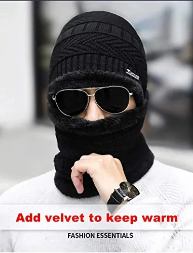 Mahi Fab clipper Woolen Beanie/Skull Cap & Neck Warmer (Muffler) Combo for Winters with Faux Fur Inner Side |Warm Hat| Hedging Hat Scarf Set | Winter Cap | Air Proof Cap | Woolen Cap | Ear Warmer
