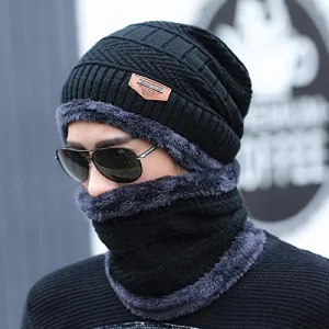 Mahi Fab clipper Woolen Beanie/Skull Cap & Neck Warmer (Muffler) Combo for Winters with Faux Fur Inner Side |Warm Hat| Hedging Hat Scarf Set | Winter Cap | Air Proof Cap | Woolen Cap | Ear Warmer