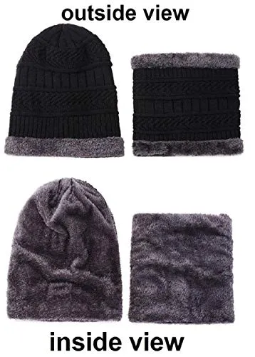 Mahi Fab clipper Woolen Beanie/Skull Cap & Neck Warmer (Muffler) Combo for Winters with Faux Fur Inner Side |Warm Hat| Hedging Hat Scarf Set | Winter Cap | Air Proof Cap | Woolen Cap | Ear Warmer