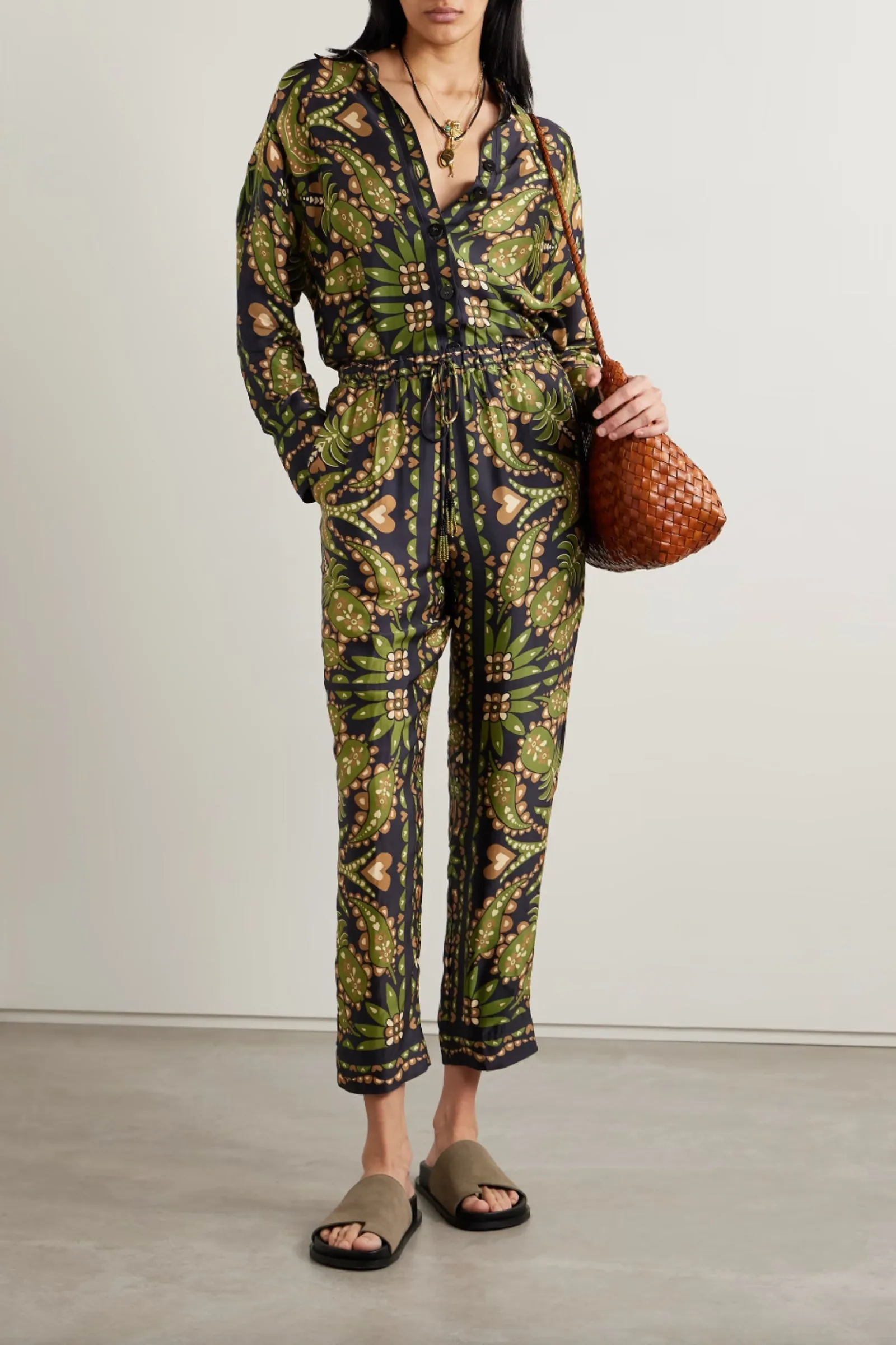 Martina Cropped Printed Duchesse-Satin Straight-Leg Pants