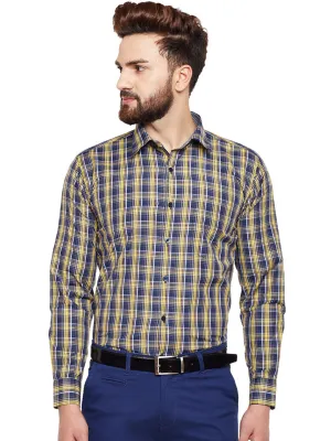 Men Yellow Checked Slim Fit Formal Shirt