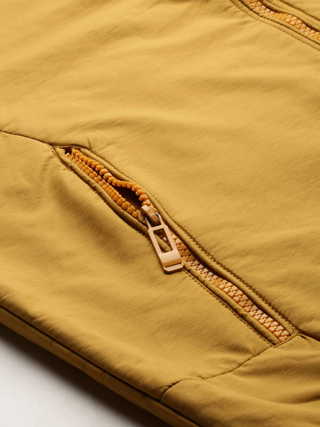 Men Yellow Mock Collar Casual Bomber Jacket