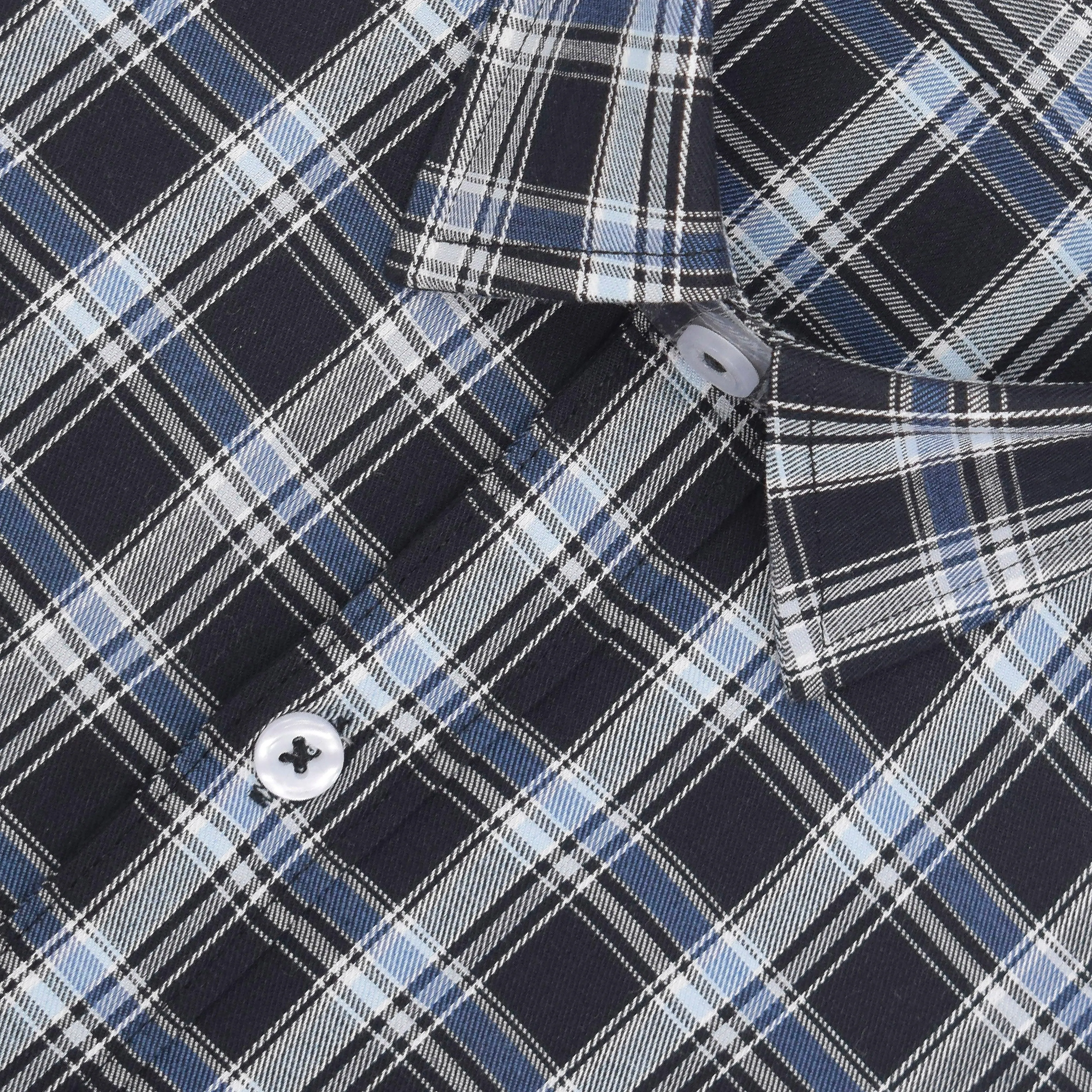 Men's 100% Cotton Tartan Checkered Half Sleeves Shirt (Black)