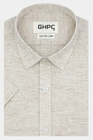 Men's Cotton Linen Plain Solid Half Sleeves Shirt (Brown)