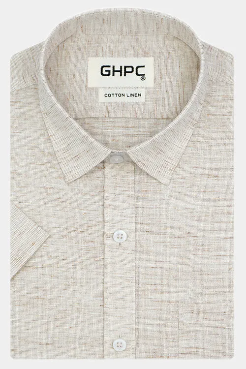 Men's Cotton Linen Plain Solid Half Sleeves Shirt (Brown)