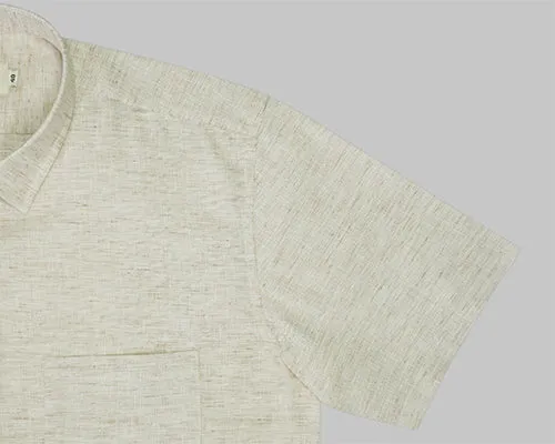 Men's Cotton Linen Plain Solid Half Sleeves Shirt (Brown)