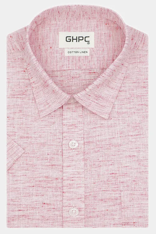 Men's Cotton Linen Plain Solid Half Sleeves Shirt (Red)