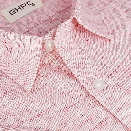 Men's Cotton Linen Plain Solid Half Sleeves Shirt (Red)