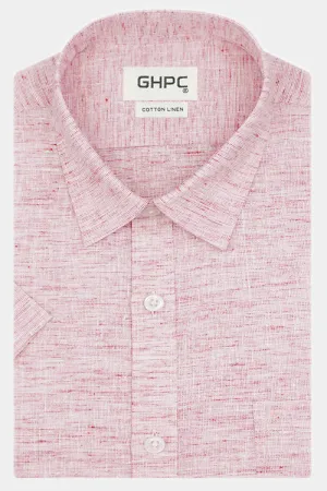 Men's Cotton Linen Plain Solid Half Sleeves Shirt (Red)