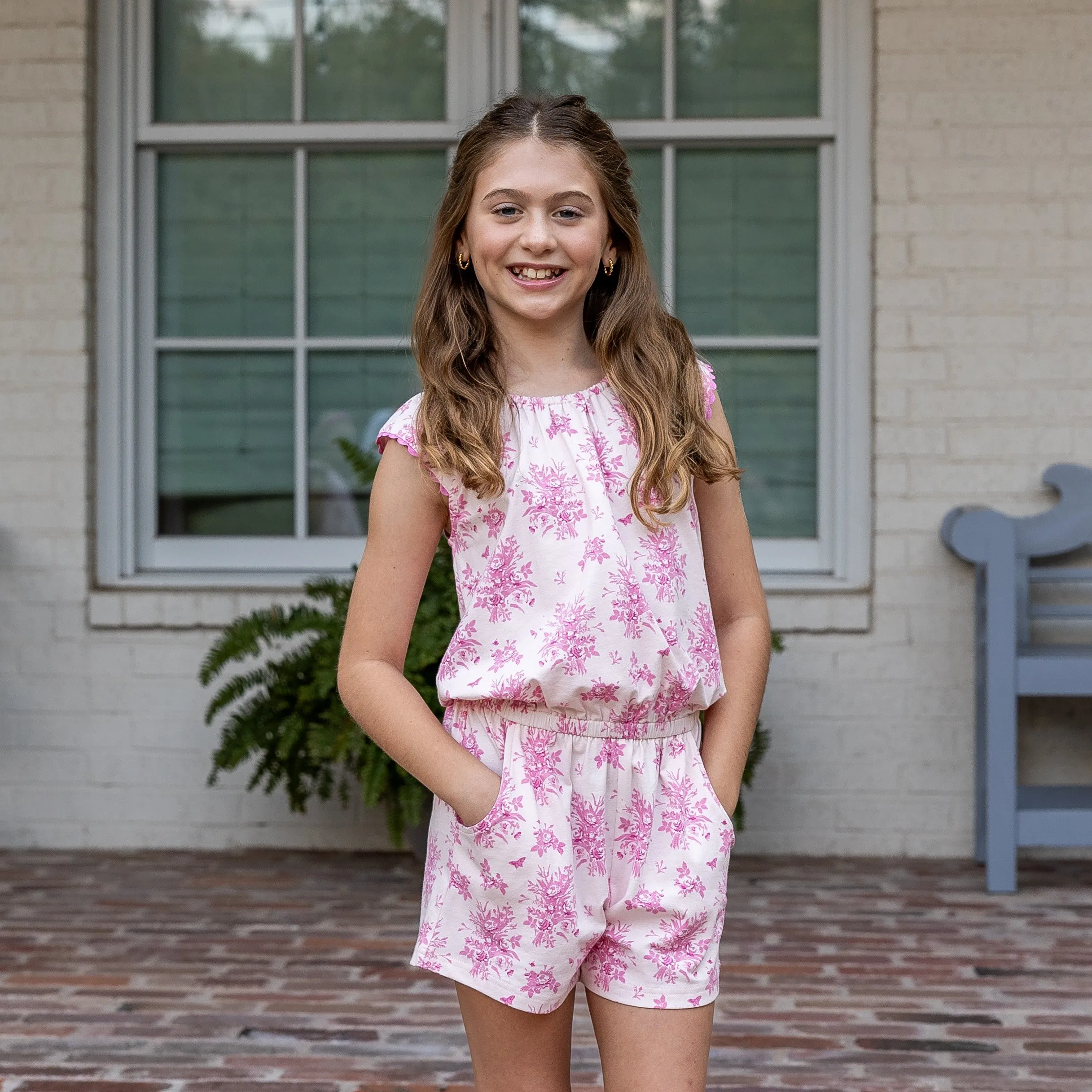 Mignonne Girls Romper - Pink Vintage Floral