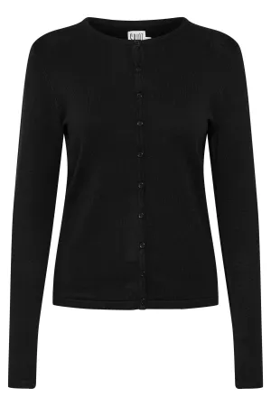 Mila Round Neck Button Through Cardigan - Black